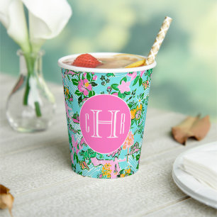 Florida Map Preppy Palm Beach Pattern Monogrammed Paper Cups