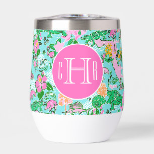 Florida Map Preppy Palm Beach Pattern Monogrammed Thermal Wine Tumbler