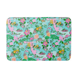 Florida Map Preppy Palm Beach Pattern Print Bath Mat