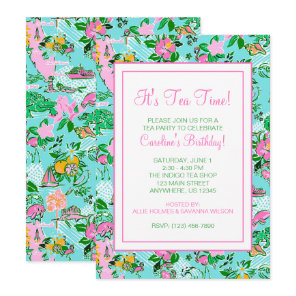 Florida Map Preppy Palm Beach Pattern Print Invitation