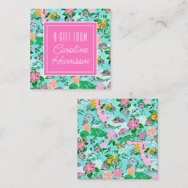 Florida Map Preppy Palm Beach Pattern Print Note Card (Front/Back)
