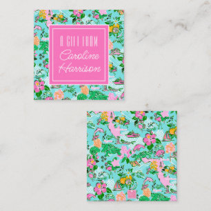 Florida Map Preppy Palm Beach Pattern Print Note Card