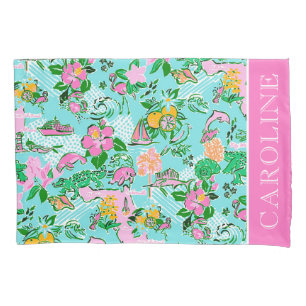 Florida Map Preppy Palm Beach Pattern Print Pillow Case