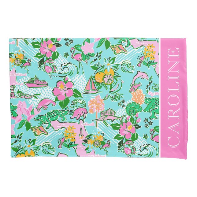 Florida Map Preppy Palm Beach Pattern Print Pillow Case (Front)