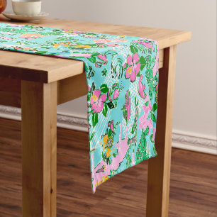 Florida Map Preppy Palm Beach Pattern Print Short Table Runner