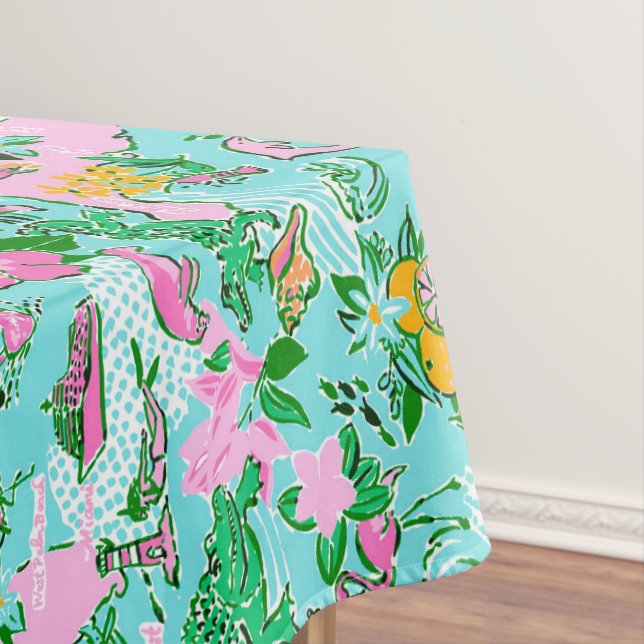 Florida Map Preppy Palm Beach Pattern Print Tablecloth (In Situ)