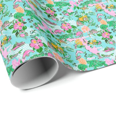 Florida Map Preppy Palm Beach Pattern Print Wrapping Paper