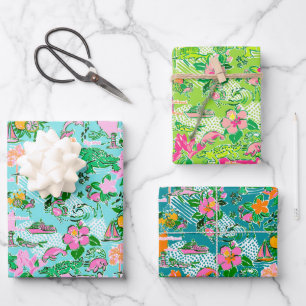 Florida Map Preppy Palm Beach Pattern Print Wrapping Paper Sheets