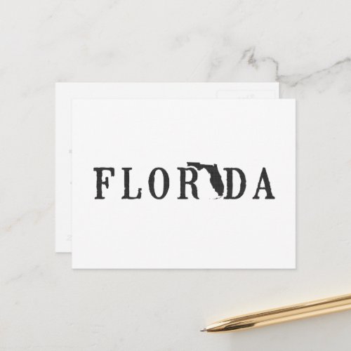 Florida Map Shaped Letter State Word Art Black Postcard