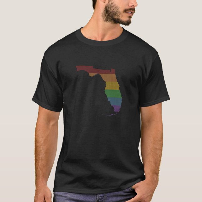 Florida Map Shaped Rainbow Background Pride Flag T-Shirt (Front)