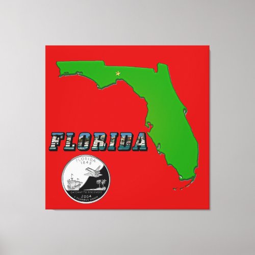 Florida Map Text State Faux Quarter Canvas Print