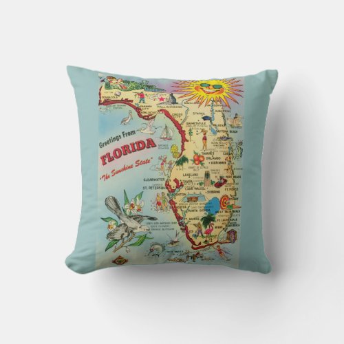 Florida Map Throw Pillow