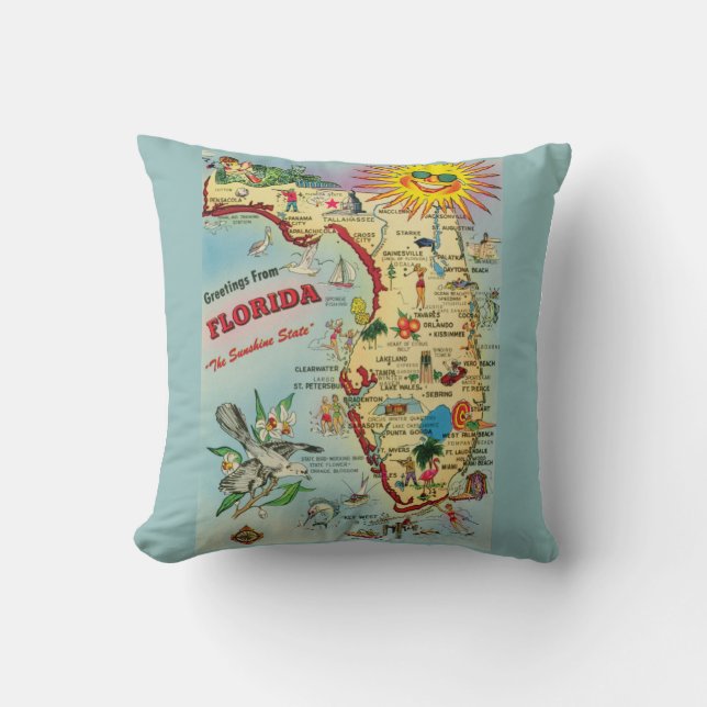 Florida Map Throw Pillow (Front)