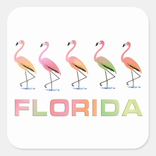 FLORIDA _ Marching Tropical Flamingos Square Sticker