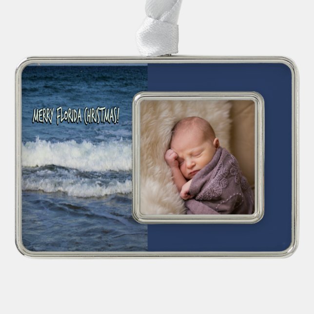 Florida Merry Christmas Ocean Waves 1 photo Ornament (Front)