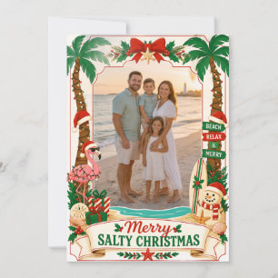 Florida Merry Salty Christmas Beach Family Photo Thank You Card