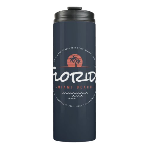 Florida Miami Beach Retro Sunset Palm Tropical  Thermal Tumbler