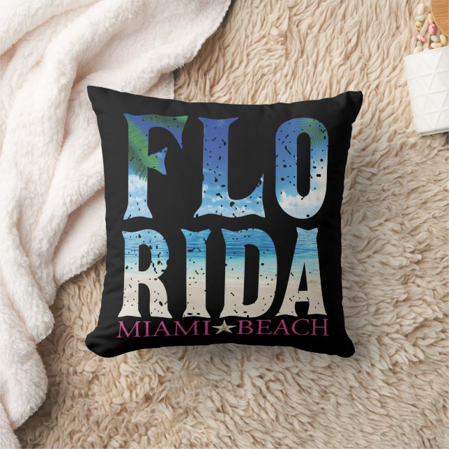 Florida, Miami Beach Throw Pillow (Blanket)