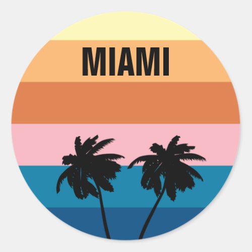 Florida Miami Vintage Sunset Palm Trees Travel   Classic Round Sticker