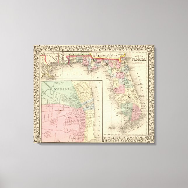 Florida, Mobile Map by Mitchell Canvas Print (Front)