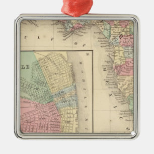 Florida, Mobile Map by Mitchell Metal Ornament