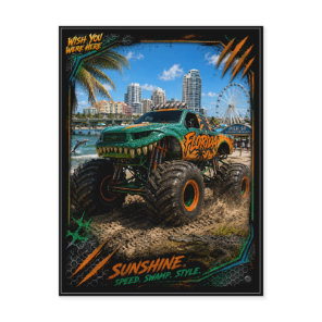 Florida Monster Truck Off Road Art Postcard