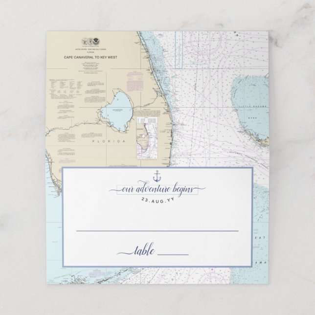 #Florida #Nautical Chart Anchor #Wedding / Event Place Card (Outside Unfolded)