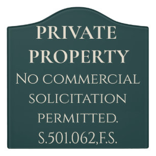 Florida No Commercial Solicitation Law Property Door Sign