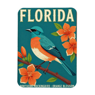 Florida Northern Mockingbird State Bird Botanical Magnet