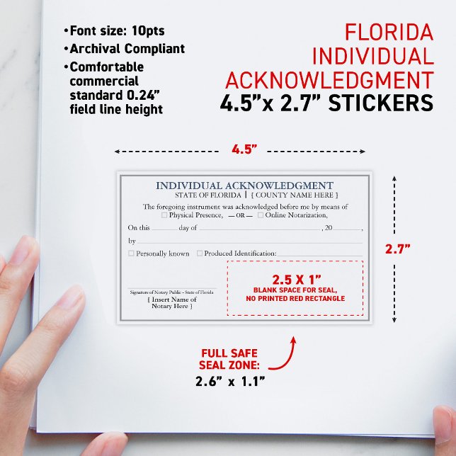 FLORIDA Notary Acknowledgment Certificate 4.5x2.7" Rectangular Sticker (FLORIDA Notary Acknowledgment Certificate 4.5x2.7" Rectangular Sticker, matte finish)