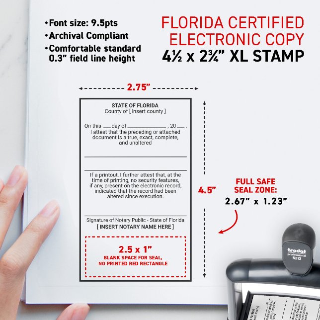 FLORIDA Notary Attested Certified Electronic Copy Self-inking Stamp (Personalized (FL) Florida-compliant notary XL self-inking stamp for certified electronic copies)