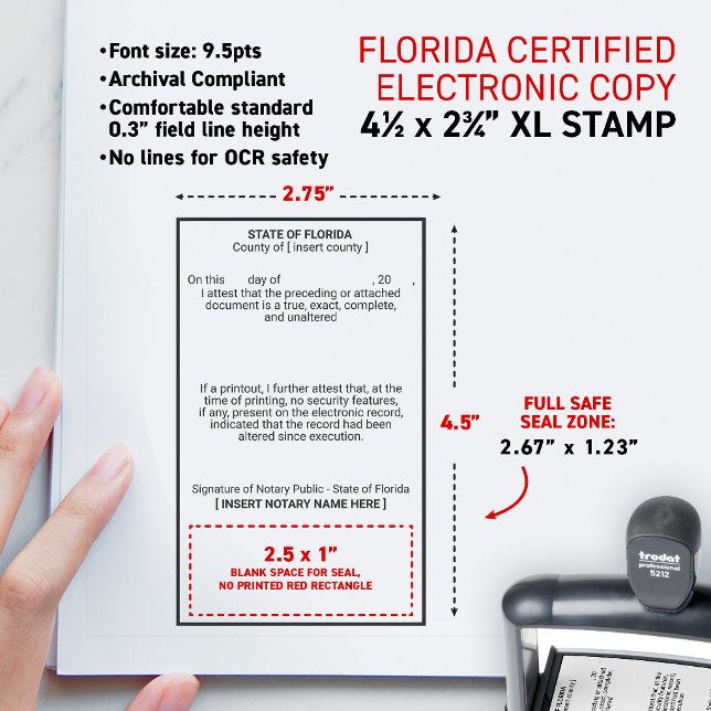 FLORIDA Notary Attested Certified Electronic Copy Self-inking Stamp (Personalized (FL) Florida-compliant notary XL self-inking stamp for certified electronic copies)