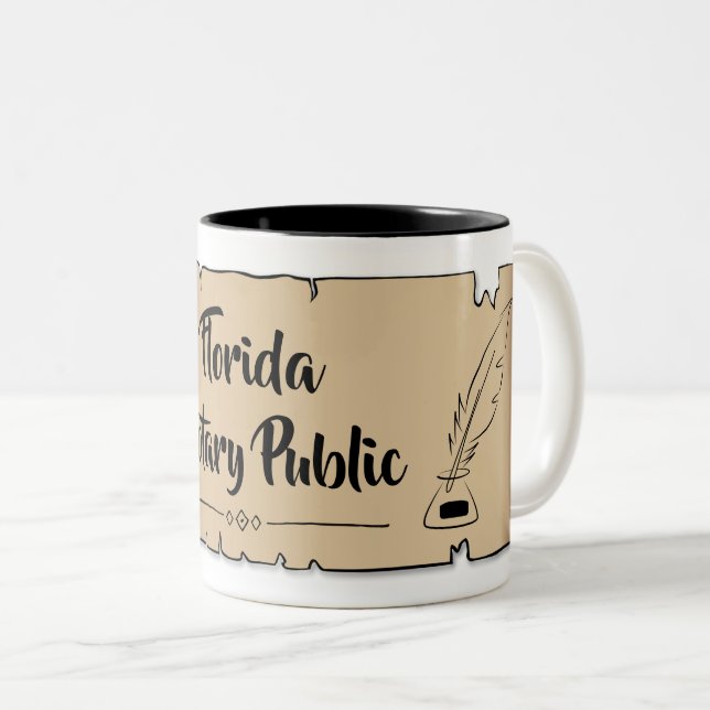 Florida Notary Public Scroll Feather Quill Two-Tone Coffee Mug (Front Right)