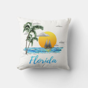 Florida Ocean Sunset Sailing Throw Pillow