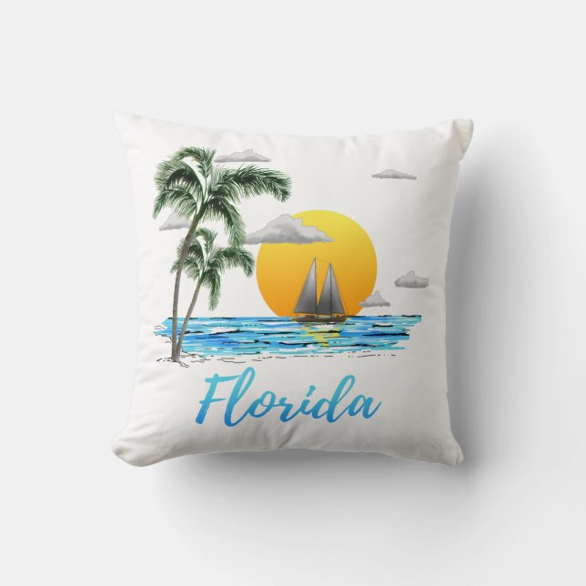 Florida Ocean Sunset Sailing Throw Pillow (Front)