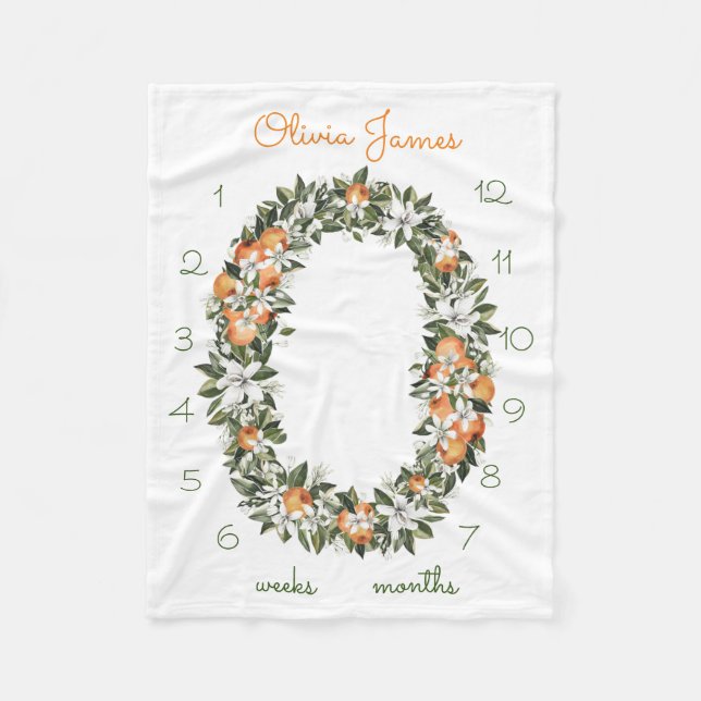Florida Orange Baby Milestone Monthly Baby Blanket (Front)