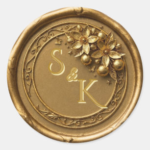 Florida Orange Blossom Elegant Monogram Gold Wax Classic Round Sticker