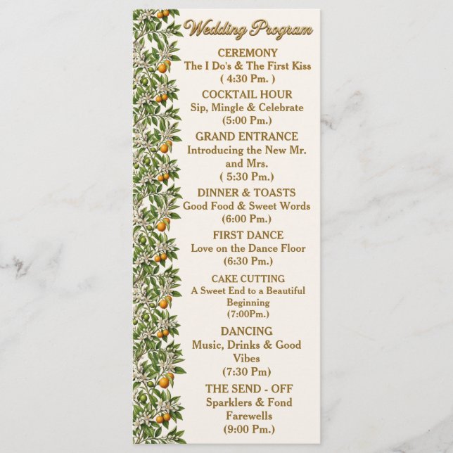 Florida Orange Blossom Floral Wedding Program (Front)