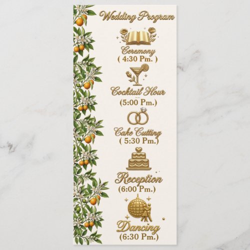 Florida Orange Blossom Gold Elegant Wedding Prog. Program