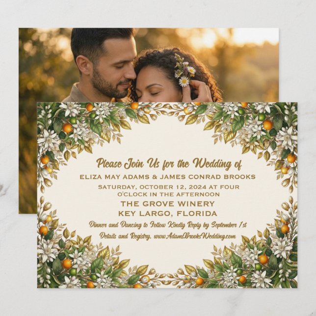 Florida Orange Blossom Wedding Invitation (Front/Back)