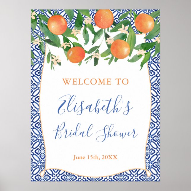 Florida Orange Groves Blue Tiles Shower Welcome Poster (Front)