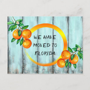 Florida Oranges Against an Aqua Watercolor Fence Announcement Postcard