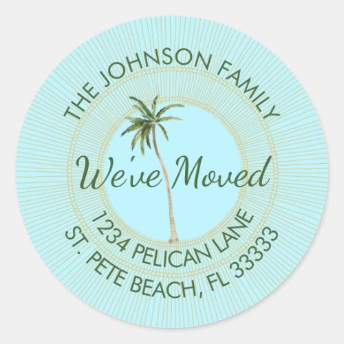 Florida Palm Golden Sun Moving Announcement Classic Round Sticker
