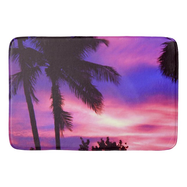 Florida Palm Purple Sunset Bath Mat (Front)
