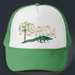 Florida Palm Tree And Alligator Trucker Hat<br><div class="desc">Florida typography with an alligator walking past a palm tree.</div>