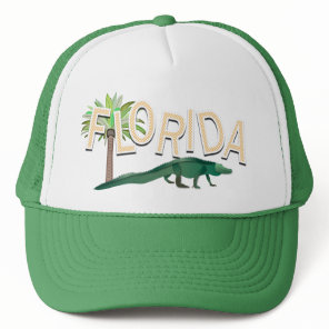 Florida Palm Tree And Alligator Trucker Hat