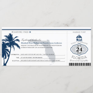 Florida Palm Tree Boarding Pass Wedding Invitation