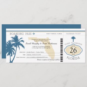 Florida Palm Tree Boarding Pass Wedding Invitation by labellarue at Zazzle