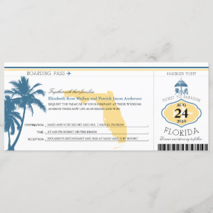 Florida Palm Tree Boarding Pass Wedding Invitation