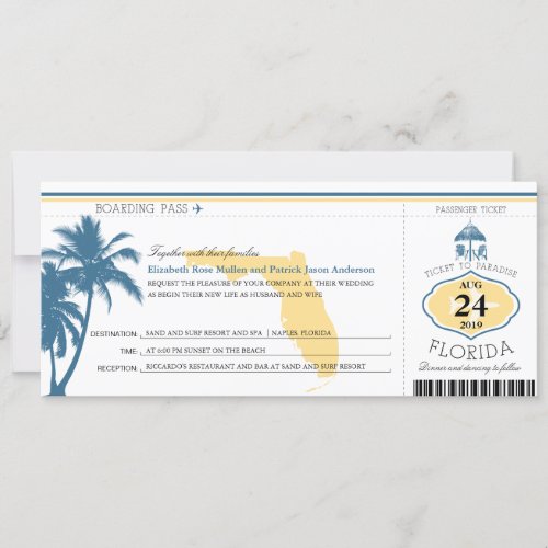 Florida Palm Tree Boarding Pass Wedding Invitation